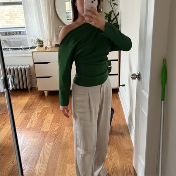 ZARA Draped Off The Shoulder Blouse Top Emerald Green Size Small NWT - Picture 6 of 13